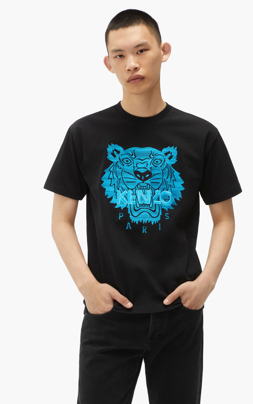 Kenzo Tiger loose fitting Camisetas Hombre Negras | 1369057-TR